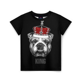 Детская футболка 3D с принтом Английский бульдог с короной , 100% гипоаллергенный полиэфир | прямой крой, круглый вырез горловины, длина до линии бедер, чуть спущенное плечо, ткань немного тянется | Тематика изображения на принте: animals | authority | breed | bulldog | cool | crown | dog | english | fighting | head | illustration | inscription | king | muzzle | supreme | swag | авторитет | английский | бойцовый | бульдог | верховный | голова | животные | иллюстрация | король | кор