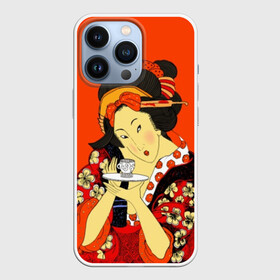 Чехол для iPhone 13 Pro с принтом Японка ,  |  | Тематика изображения на принте: brunette | ceremony | culture | east | flowers | geisha | hairstyle | japan | japanese woman | kimono | makeup | tea | traditions | брюнетка | восток | кимоно | культура | макияж | прическа | традиции | цветы | церемония | чай | чайная | япония | 