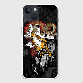 Чехол для iPhone 13 с принтом Тигр и дракон ,  |  | animals | clouds | country | dragon | east | fangs | japanese | mythical | nature | predator | rising | sun | tiger | восток | восходящего | дракон | животные | клыки | мифический | облака | природа | солнца | страна | тигр | хищник | японский