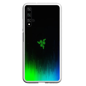 Чехол для Honor 20 с принтом RAZER NEON , Силикон | Область печати: задняя сторона чехла, без боковых панелей | Тематика изображения на принте: game | razer | texture | зеленый | игровое лого | игромания | игры | рэйзер | текстуры