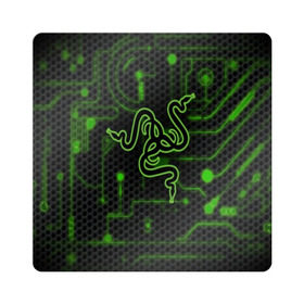 Магнит виниловый Квадрат с принтом RAZER CARBON , полимерный материал с магнитным слоем | размер 9*9 см, закругленные углы | game | razer | texture | зеленый | игровое лого | игромания | игры | рэйзер | текстуры