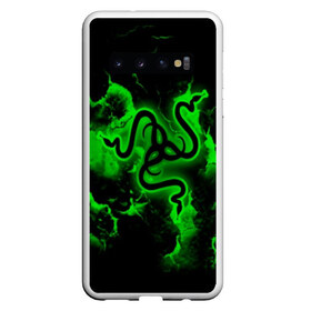 Чехол для Samsung Galaxy S10 с принтом RAZER , Силикон | Область печати: задняя сторона чехла, без боковых панелей | game | razer | texture | зеленый | игровое лого | игромания | игры | рэйзер | текстуры