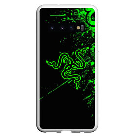 Чехол для Samsung Galaxy S10 с принтом RAZER , Силикон | Область печати: задняя сторона чехла, без боковых панелей | game | razer | texture | зеленый | игровое лого | игромания | игры | рэйзер | текстуры