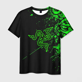 Мужская футболка 3D с принтом RAZER , 100% полиэфир | прямой крой, круглый вырез горловины, длина до линии бедер | game | razer | texture | зеленый | игровое лого | игромания | игры | рэйзер | текстуры