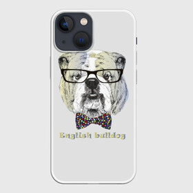 Чехол для iPhone 13 mini с принтом Английский бульдог ,  |  | animals | breed | bulldog | butterfly | dog | english | fight | gentleman | head | illustration | inscription | muzzle | tie | английский | бабочка | бойцовый | бульдог | галстук | голова | джентльмен | животные | иллюстрация | надпись |