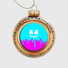 Стеклянный ёлочный шар с принтом MARSHMELLO , Стекло | Диаметр: 80 мм | colors | dj | marshmello | paints | usa | америка | брызги | клубная музыка | краска | маршмелло | музыка | музыкант