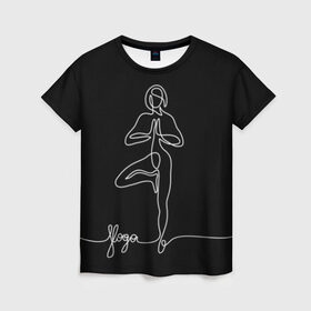 Женская футболка 3D с принтом Йога , 100% полиэфир ( синтетическое хлопкоподобное полотно) | прямой крой, круглый вырез горловины, длина до линии бедер | black and white | culture | girl | graphics | indian | line | meditation | pose | yoga | графика | девушка | индийская | йога | культура | линия | медитация | черно белая