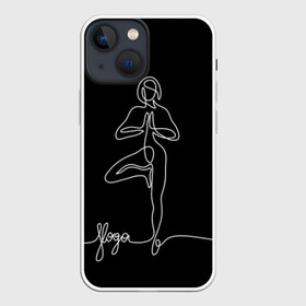 Чехол для iPhone 13 mini с принтом Йога ,  |  | black and white | culture | girl | graphics | indian | line | meditation | pose | yoga | графика | девушка | индийская | йога | культура | линия | медитация | черно белая