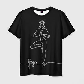 Мужская футболка 3D с принтом Йога , 100% полиэфир | прямой крой, круглый вырез горловины, длина до линии бедер | Тематика изображения на принте: black and white | culture | girl | graphics | indian | line | meditation | pose | yoga | графика | девушка | индийская | йога | культура | линия | медитация | черно белая