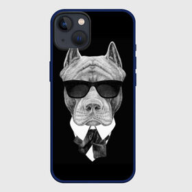Чехол для iPhone 13 с принтом Питбуль ,  |  | Тематика изображения на принте: animals | black | black and white | cool | dog | fight | gentleman | head | illustration | pitbull | swag | white | авторитет | белая | бойцовый | галстук бабочка | голова | джентльмен | животные | иллюстрация | костюм | крутой | очки | 