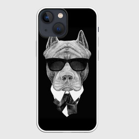 Чехол для iPhone 13 mini с принтом Питбуль ,  |  | animals | black | black and white | cool | dog | fight | gentleman | head | illustration | pitbull | swag | white | авторитет | белая | бойцовый | галстук бабочка | голова | джентльмен | животные | иллюстрация | костюм | крутой | очки | 