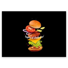 Поздравительная открытка с принтом Гамбургер , 100% бумага | плотность бумаги 280 г/м2, матовая, на обратной стороне линовка и место для марки
 | Тематика изображения на принте: bun | cheese | cucumber | explosion | hamburger | ingredients | inscription | ketchup | meat | onion | salad | sesame | share | tomato | tomatoes | булочка | взрыв | гамбургер | доля | ингредиенты | кетчуп | кунжут | лук | мясо | надпись | огурец | помидо