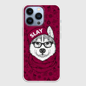 Чехол для iPhone 13 Pro с принтом Хаски ,  |  | animals | breed | christmas | dog | fashionable | hat | head | holiday | husky | illustration | muzzle | riding | scarf | style | голова | ездовая | животные | иллюстрация | модный | очки | порода | праздник | рождество | собака | стиль 