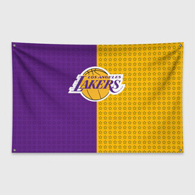 Флаг-баннер с принтом Lakers (1) , 100% полиэстер | размер 67 х 109 см, плотность ткани — 95 г/м2; по краям флага есть четыре люверса для крепления | ball | basket | basketball | kobu | lakers | lebron | los angeles | баскетбол | коюи | леброн | лейкерс | лос анджелис