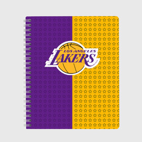 Тетрадь с принтом Lakers (1) , 100% бумага | 48 листов, плотность листов — 60 г/м2, плотность картонной обложки — 250 г/м2. Листы скреплены сбоку удобной пружинной спиралью. Уголки страниц и обложки скругленные. Цвет линий — светло-серый
 | ball | basket | basketball | kobu | lakers | lebron | los angeles | баскетбол | коюи | леброн | лейкерс | лос анджелис