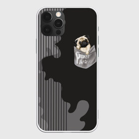 Чехол для iPhone 12 Pro Max с принтом Мопс в кармане , Силикон |  | animal | breed | dog | funny | illustration | imprint | paw | pocket | pug | puppy | sits | small | trace | животное | иллюстрация | карман | лапа | маленький | мопс | отпечаток | порода | сидит | след | смешная | собака | щенок