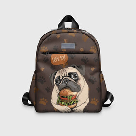 Детский рюкзак 3D с принтом lets try , 100% полиэстер | лямки с регулируемой длиной, сверху петелька, чтобы рюкзак можно было повесить на вешалку. Основное отделение закрывается на молнию, как и внешний карман. Внутри дополнительный карман. По бокам два дополнительных кармашка | animal | breed | dog | food | funny | hamburger | illustration | inscription | meat | pug | puppy | sandwich | small | tomato | tomatoe | try | булочка | бутерброд | гамбургер | давай | еда | животное | иллюстрация | кушает | маленький | мопс | мясо | над