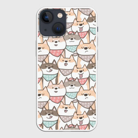 Чехол для iPhone 13 mini с принтом Шиба Ину ,  |  | animal | bibs | breed | cardigan | corgi | dog | funny | illustration | inu | lick | pembroke | puppies | scarves | sheba | small | welsh | вельш | животное | иллюстрация | ину | кардиган | корги | маленькие | облизываются | пемброк | платки | порода | сл