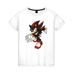 Женская футболка хлопок с принтом Shadow Sonic (2) , 100% хлопок | прямой крой, круглый вырез горловины, длина до линии бедер, слегка спущенное плечо | sega | shadow | sonic | sonic x | x | ежик | игра | наклз | сега | скорость | соник | тейлз | тэйлз | шедоу