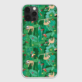 Чехол для iPhone 12 Pro Max с принтом Ленивцы , Силикон |  | animal | birds | branches | cute | flowers | forest | hang | jungle | sloths | toucans | trees | tropical | ветки | висят | деревья | джунгли | животное | ленивцы | лес | милые | птицы | тропический | туканы | цветы