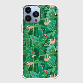 Чехол для iPhone 13 Pro Max с принтом Ленивцы ,  |  | animal | birds | branches | cute | flowers | forest | hang | jungle | sloths | toucans | trees | tropical | ветки | висят | деревья | джунгли | животное | ленивцы | лес | милые | птицы | тропический | туканы | цветы