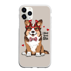 Чехол для iPhone 11 Pro Max матовый с принтом I need your love , Силикон |  | Тематика изображения на принте: animal | bow tie | breed | corgi | cute | dog | funny | hearts | holiday | pembroke | polka dot | red | saint | valentine | валентина | вельш корги | галстук бабочка | горошек | день | животное | красный | любовь | милая | очки | пемброк | пород