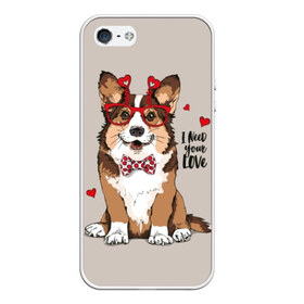 Чехол для iPhone 5/5S матовый с принтом I need your love , Силикон | Область печати: задняя сторона чехла, без боковых панелей | animal | bow tie | breed | corgi | cute | dog | funny | hearts | holiday | pembroke | polka dot | red | saint | valentine | валентина | вельш корги | галстук бабочка | горошек | день | животное | красный | любовь | милая | очки | пемброк | пород