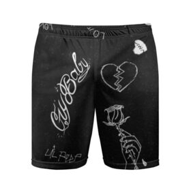 Мужские шорты 3D спортивные с принтом LIl Peep (Broken) ,  |  | Тематика изображения на принте: baby | broken | cry | lil | lil peep | peep | rap | rose | лил | лил пип | пип | реп | роза | сердце