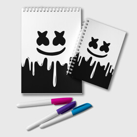 Блокнот с принтом MELLO BLACK x WHITE MARSHMELLO , 100% бумага | 48 листов, плотность листов — 60 г/м2, плотность картонной обложки — 250 г/м2. Листы скреплены удобной пружинной спиралью. Цвет линий — светло-серый
 | colors | dj | marshmello | paints | usa | абстракция | америка | звезда | клубная музыка | космический | краски | маршмелло | музыка | музыкант