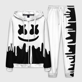 Мужской костюм 3D с принтом MELLO BLACK x WHITE MARSHMELLO , 100% полиэстер | Манжеты и пояс оформлены тканевой резинкой, двухслойный капюшон со шнурком для регулировки, карманы спереди | colors | dj | marshmello | paints | usa | абстракция | америка | звезда | клубная музыка | космический | краски | маршмелло | музыка | музыкант