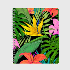 Тетрадь с принтом Тропики , 100% бумага | 48 листов, плотность листов — 60 г/м2, плотность картонной обложки — 250 г/м2. Листы скреплены сбоку удобной пружинной спиралью. Уголки страниц и обложки скругленные. Цвет линий — светло-серый
 | весна | красочная | природа | растения | тропические | цветы | яркая