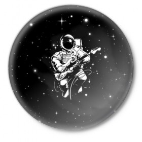 Значок с принтом Cosmorock ,  металл | круглая форма, металлическая застежка в виде булавки | cosmonaut | cosmos | guitar | music | rock | space | spacesuit | star | гитара | звезда | космонавт | космос | музыка | скафандр