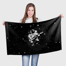 Флаг 3D с принтом Cosmorock , 100% полиэстер | плотность ткани — 95 г/м2, размер — 67 х 109 см. Принт наносится с одной стороны | cosmonaut | cosmos | guitar | music | rock | space | spacesuit | star | гитара | звезда | космонавт | космос | музыка | скафандр