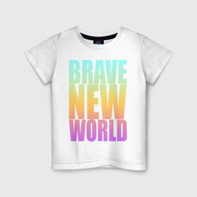 Детская футболка хлопок с принтом Brave New World , 100% хлопок | круглый вырез горловины, полуприлегающий силуэт, длина до линии бедер | антиутопия | дивный | желтый | книга | мир | надпись | новый | олдос | рассвет | розовый | хаксли | цитата