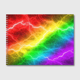 Альбом для рисования с принтом RAINBOW THUNDER , 100% бумага
 | матовая бумага, плотность 200 мг. | battle | battle fire | battle thunder | blue | fire | rainbow | red | texture | thunder | битва | битва молний | битва огней | гроза | молнии | радуга | текстура
