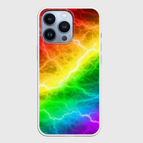 Чехол для iPhone 13 Pro с принтом RAINBOW THUNDER | РАДУЖНЫЕ МОЛНИИ ,  |  | battle | battle fire | battle thunder | blue | fire | rainbow | red | texture | thunder | битва | битва молний | битва огней | гроза | молнии | радуга | текстура