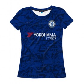 Женская футболка 3D с принтом Chelsea home 19-20 , 100% полиэфир ( синтетическое хлопкоподобное полотно) | прямой крой, круглый вырез горловины, длина до линии бедер | champions league | chelsea | england | hazard | kante | азар | англия | канте | лига чемпионов | челси
