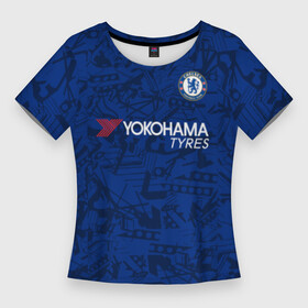 Женская футболка 3D Slim с принтом Chelsea home 19 20 ,  |  | champions league | chelsea | england | hazard | kante | азар | англия | канте | лига чемпионов | челси