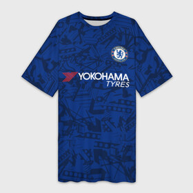 Платье-футболка 3D с принтом Chelsea home 19 20 ,  |  | Тематика изображения на принте: champions league | chelsea | england | hazard | kante | азар | англия | канте | лига чемпионов | челси