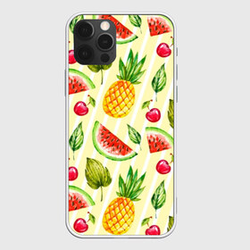 Чехол для iPhone 12 Pro Max с принтом Фрукты , Силикон |  | hot | ornament | pattern | summer | vacation | ананас | арбуз | вишня | жара | лето | лист | море | морская | орнамент | отдых | отпуск | паттерн | пляж | солнце | узор | фрукты