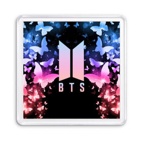 Магнит 55*55 с принтом BTS BUTTERFLIES , Пластик | Размер: 65*65 мм; Размер печати: 55*55 мм | bangtan boys | bt21 | bts | bts army | bts stickers | butterflies | j hope | jimin | jin | jungkook | k pop | rap monster | rapmon | suga | v | бабочки | бтс | корея | стикеры bts