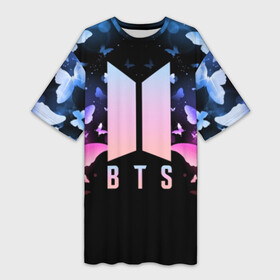 Платье-футболка 3D с принтом BTS BUTTERFLIES ,  |  | bangtan boys | bt21 | bts | bts army | bts stickers | butterflies | j hope | jimin | jin | jungkook | k pop | rap monster | rapmon | suga | v | бабочки | бтс | корея | стикеры bts