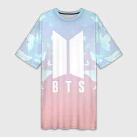 Платье-футболка 3D с принтом BTS BUTTERFLIES ,  |  | Тематика изображения на принте: bangtan boys | bt21 | bts | bts army | bts stickers | butterflies | j hope | jimin | jin | jungkook | k pop | rap monster | rapmon | suga | v | бабочки | бтс | корея | стикеры bts