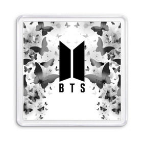 Магнит 55*55 с принтом BTS BUTTERFLIES , Пластик | Размер: 65*65 мм; Размер печати: 55*55 мм | bangtan boys | bt21 | bts | bts army | bts stickers | butterflies | j hope | jimin | jin | jungkook | k pop | rap monster | rapmon | suga | v | бабочки | бтс | корея | стикеры bts