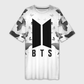Платье-футболка 3D с принтом BTS BUTTERFLIES ,  |  | bangtan boys | bt21 | bts | bts army | bts stickers | butterflies | j hope | jimin | jin | jungkook | k pop | rap monster | rapmon | suga | v | бабочки | бтс | корея | стикеры bts