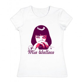 Женская футболка хлопок с принтом Миа Уоллес , 100% хлопок | прямой крой, круглый вырез горловины, длина до линии бедер, слегка спущенное плечо | криминальное | тарантино | чтиво