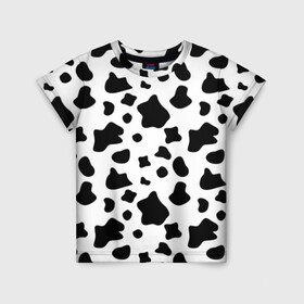 Детская футболка 3D с принтом Корова , 100% гипоаллергенный полиэфир | прямой крой, круглый вырез горловины, длина до линии бедер, чуть спущенное плечо, ткань немного тянется | animal | black white | cow | pattern | животное | кавай | корова | паттерн | пятна | черно белое