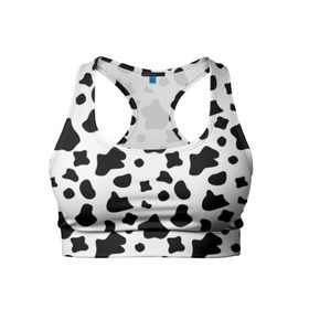 Женский спортивный топ 3D с принтом Корова , 82% полиэстер, 18% спандекс Ткань безопасна для здоровья, позволяет коже дышать, не мнется и не растягивается |  | animal | black white | cow | pattern | животное | кавай | корова | паттерн | пятна | черно белое