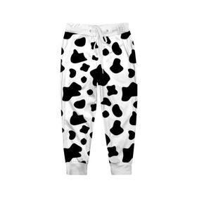 Детские брюки 3D с принтом Корова , 100% полиэстер | манжеты по низу, эластичный пояс регулируется шнурком, по бокам два кармана без застежек, внутренняя часть кармана из мелкой сетки | animal | black white | cow | pattern | животное | кавай | корова | паттерн | пятна | черно белое