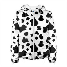 Женская куртка 3D с принтом Корова , ткань верха — 100% полиэстер, подклад — флис | прямой крой, подол и капюшон оформлены резинкой с фиксаторами, два кармана без застежек по бокам, один большой потайной карман на груди. Карман на груди застегивается на липучку | animal | black white | cow | pattern | животное | кавай | корова | паттерн | пятна | черно белое